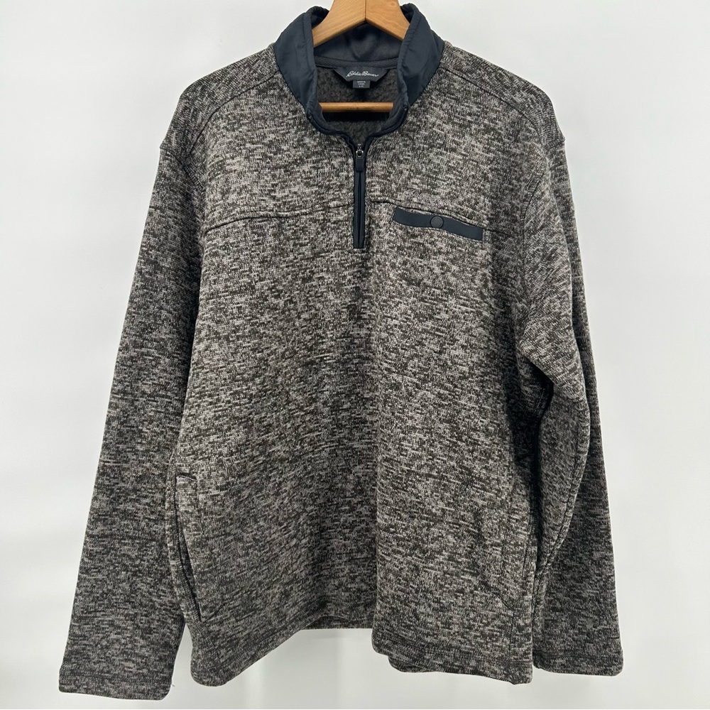 Eddie Bauer Quarter Zip Fleece Pullover Mens Large Gray Pocket Cabincore Lodge